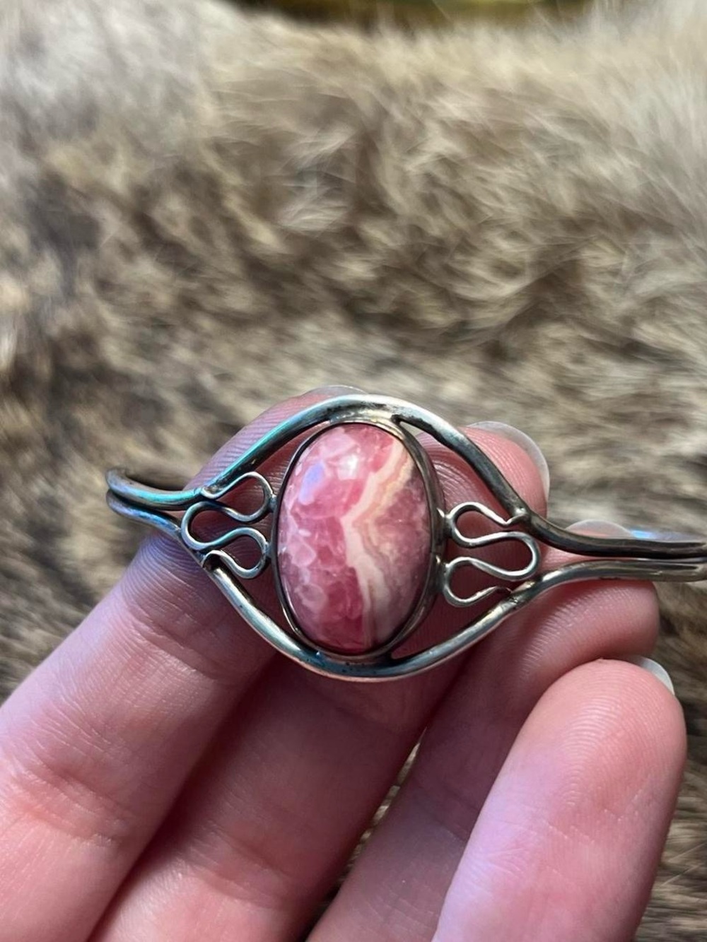 Vintage sterling silver rhodochrosite bangle